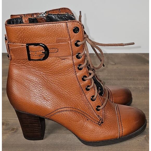 Clarks leather lace up boots ladies size 7.5M caramel brown  side zip - Picture 4 of 12